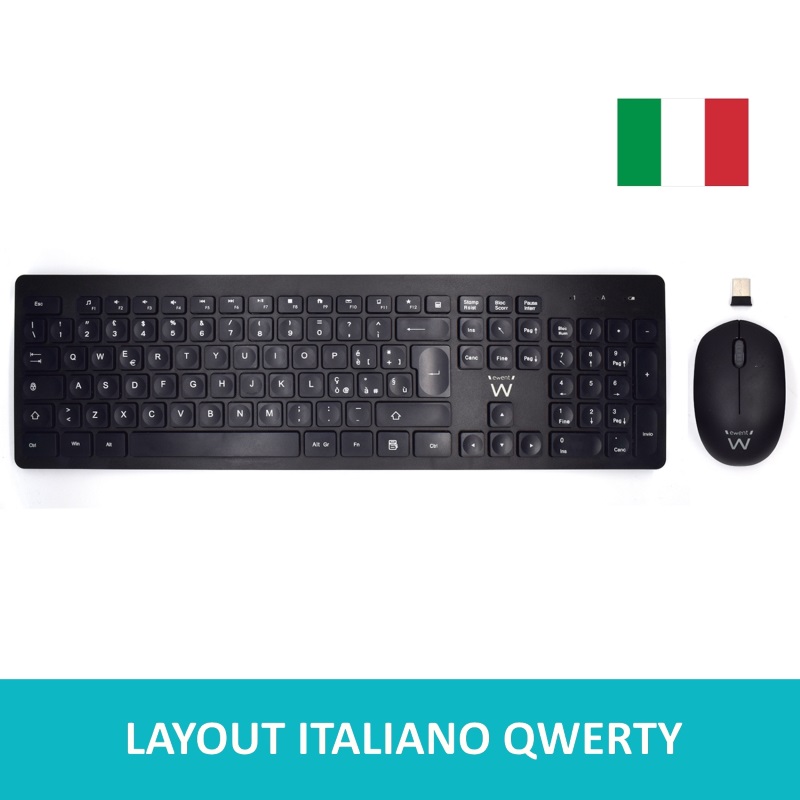 Immagine di TASTIERA + MOUSE WIRELESS EWENT EW3255 ITA BLACK
