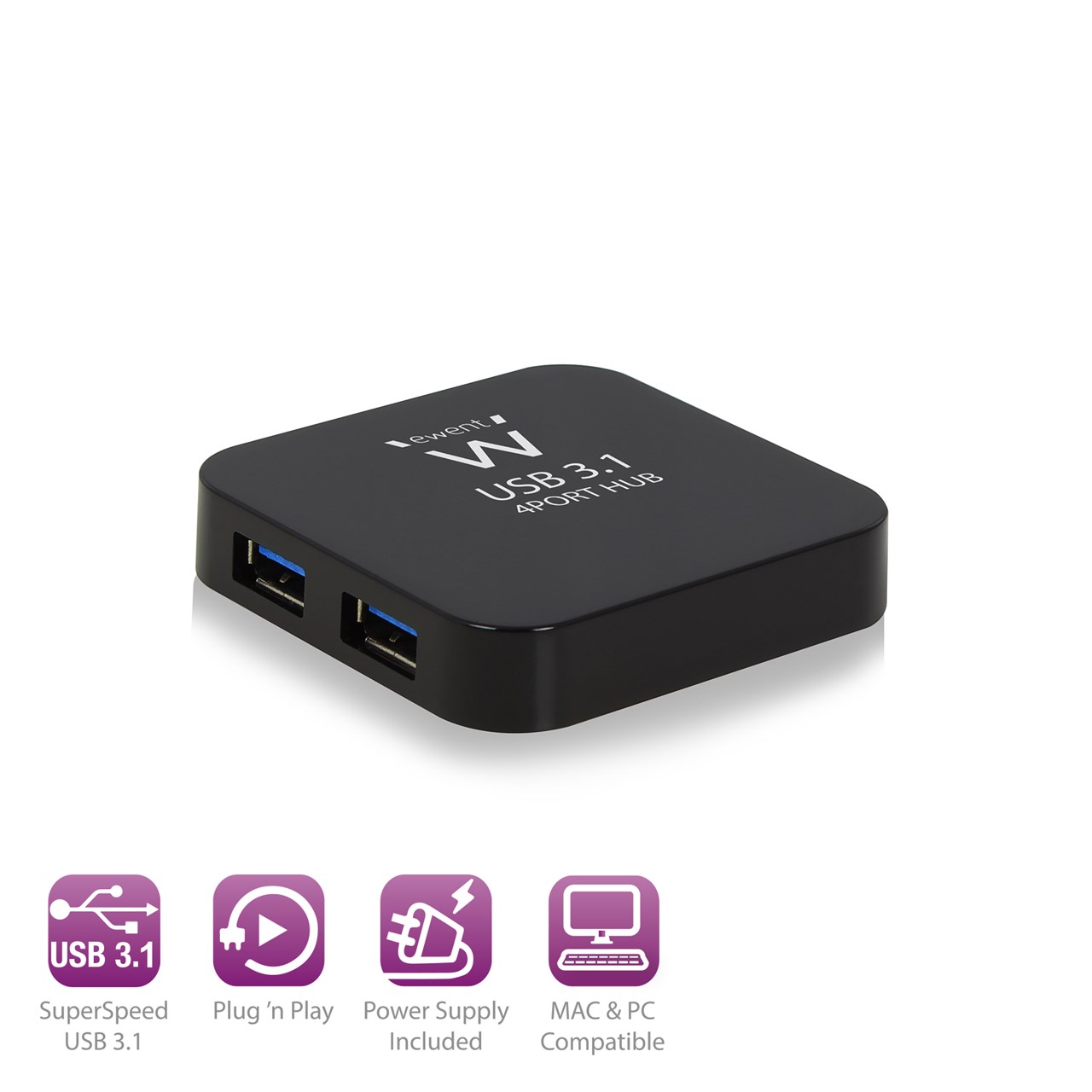 Immagine di HUB USB 3.1 EWENT EW1134 4 PORTE NERO CON ALIMENTATORE