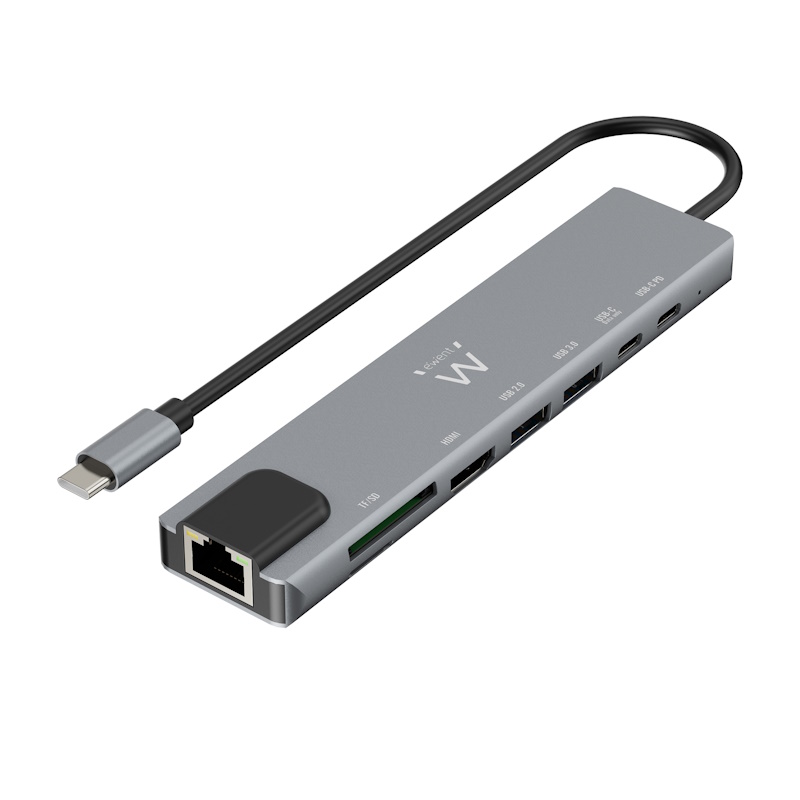 Picture of ADATTATORE EWENT DA USB-C A DOCK MULTIPORT 8 IN 1, HDMI | USB-C PD | USB-A | LAN EW1146