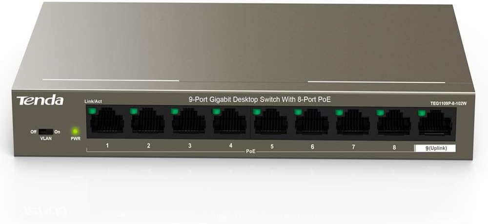 Immagine di SWITCH 9P POE GIGABIT TENDA TEG1109P-8-102W 8POE