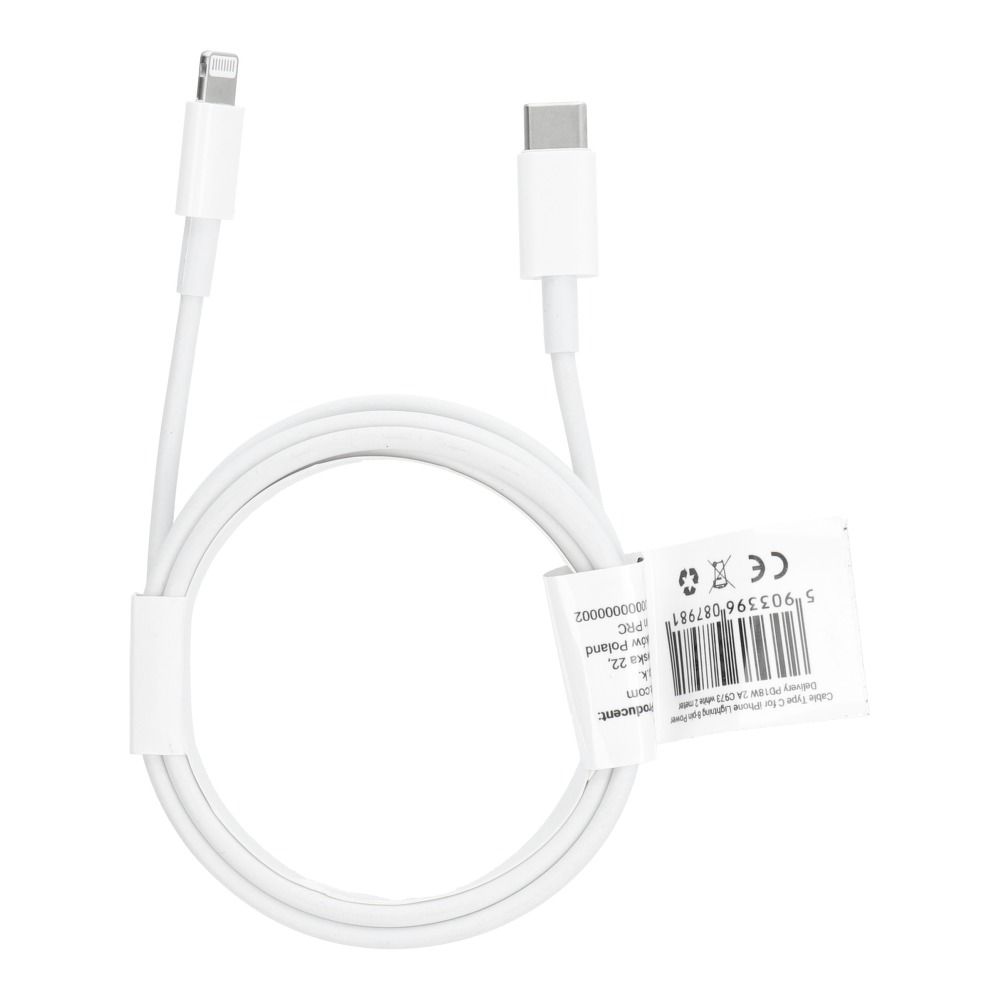 Immagine di CAVO TIPO C PER IPHONE LIGHTNING 8-PIN POWER DELIVERY PD18W 2A C973 BIANCO 2 M