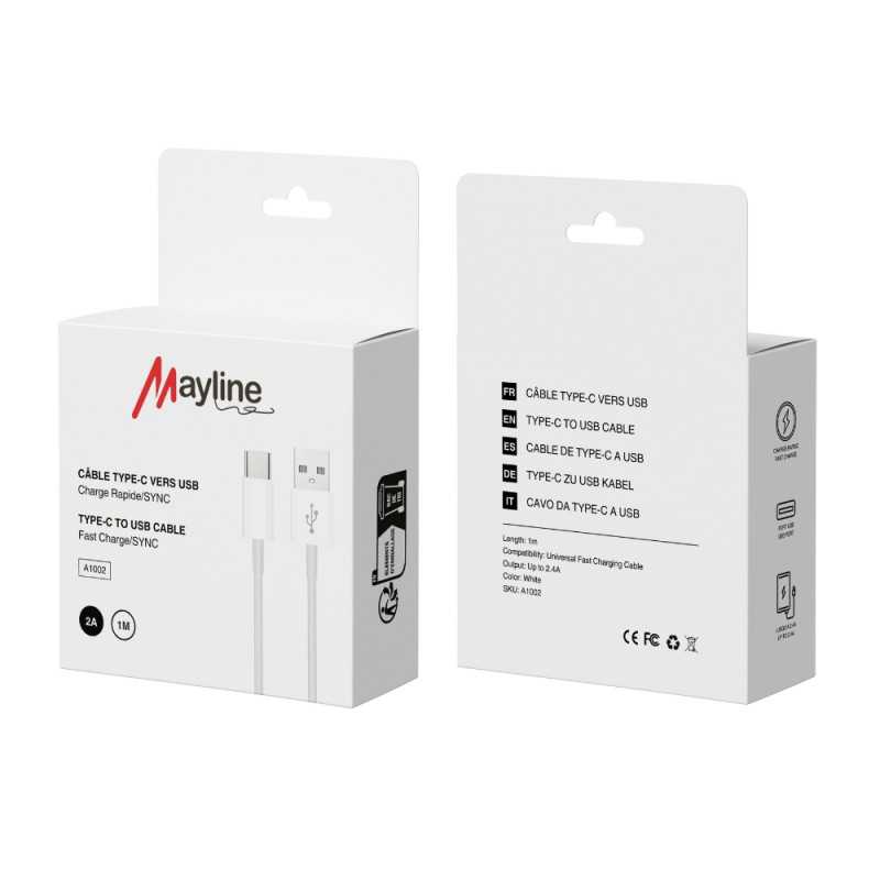 Immagine di MAYLINE CAVO DI RICARICA DA USB A TYPE-C 2A 1M A1002 BIANCO